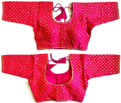 Pink color silk sequins work readymade blouse 