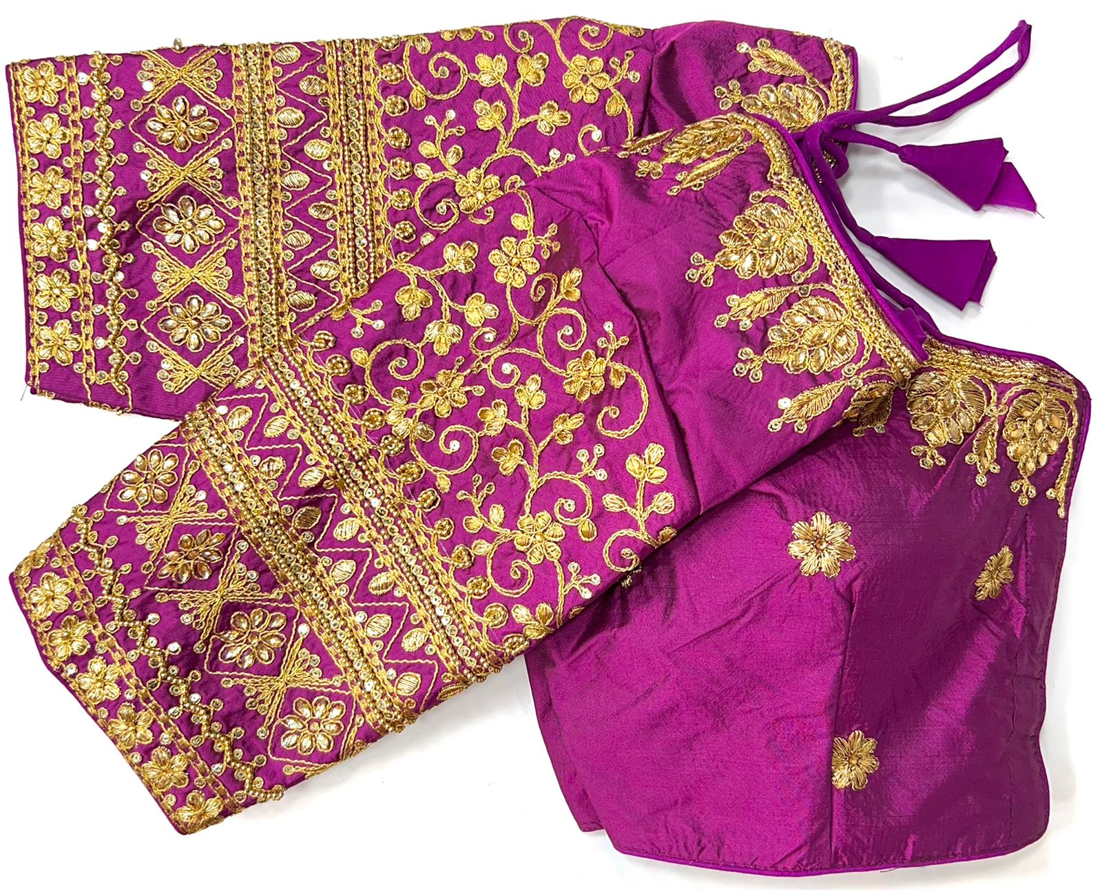 Wine color silk sequins work lehenga wedding blouse