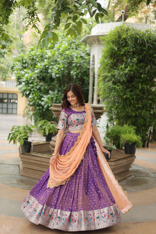 Purple color Cosmos Jacquard lehenga choli with dupatta online