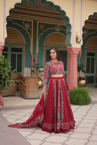 Maroon Printed Ready to Wear Chaniya Choli For Navratri