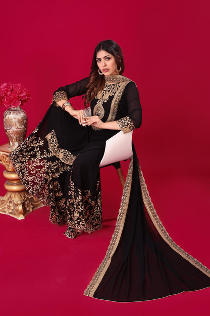 Black color georgette sharara suit with dupatta price