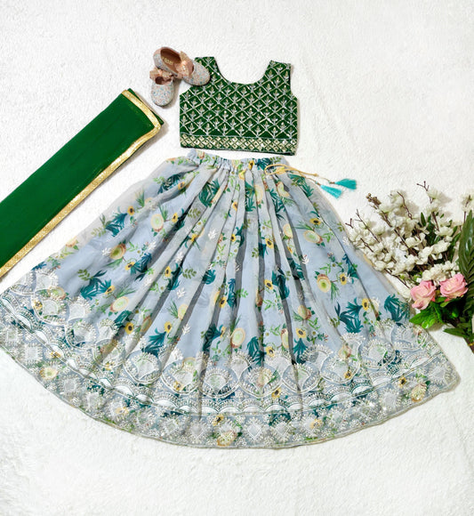 Grey color georgette lehenga choli for small girls