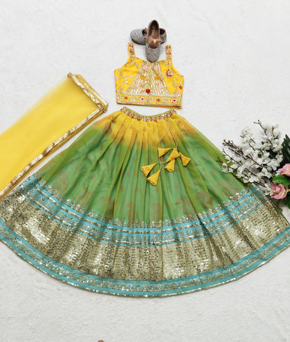 Green georgette lehenga choli for small girls with price
