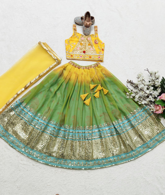 Green georgette lehenga choli for small girls with price
