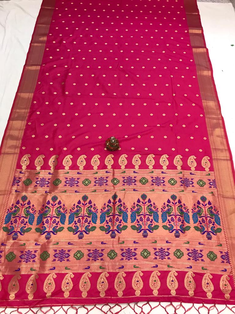 Pink color paithani weaving saree with blouse price