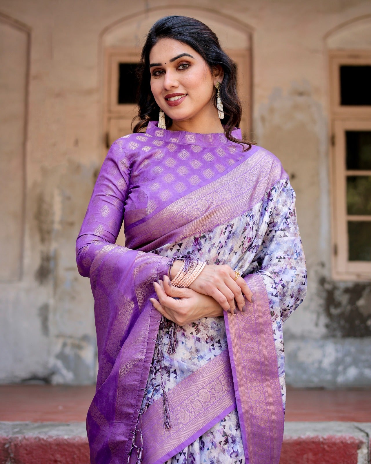 Lavender color banarasi silk saree with blouse online