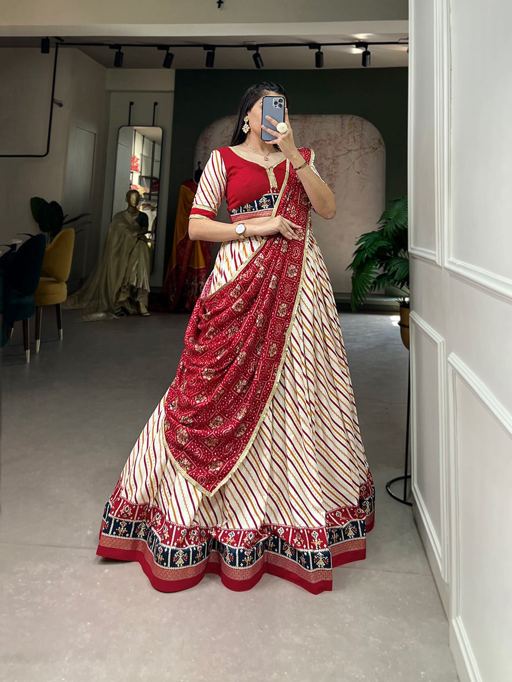 Pure cotton leheriya with patola print lehenga online shopping