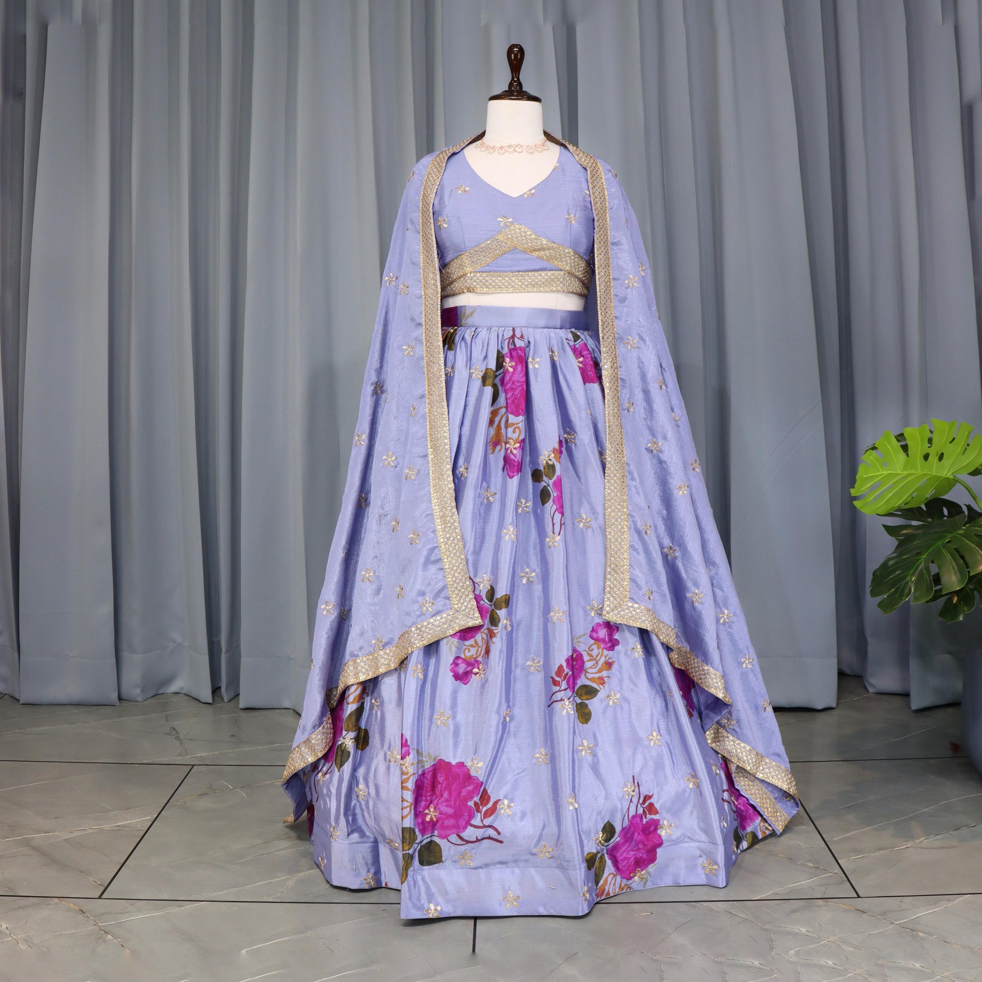 Lavender color chinon lehenga choli for women