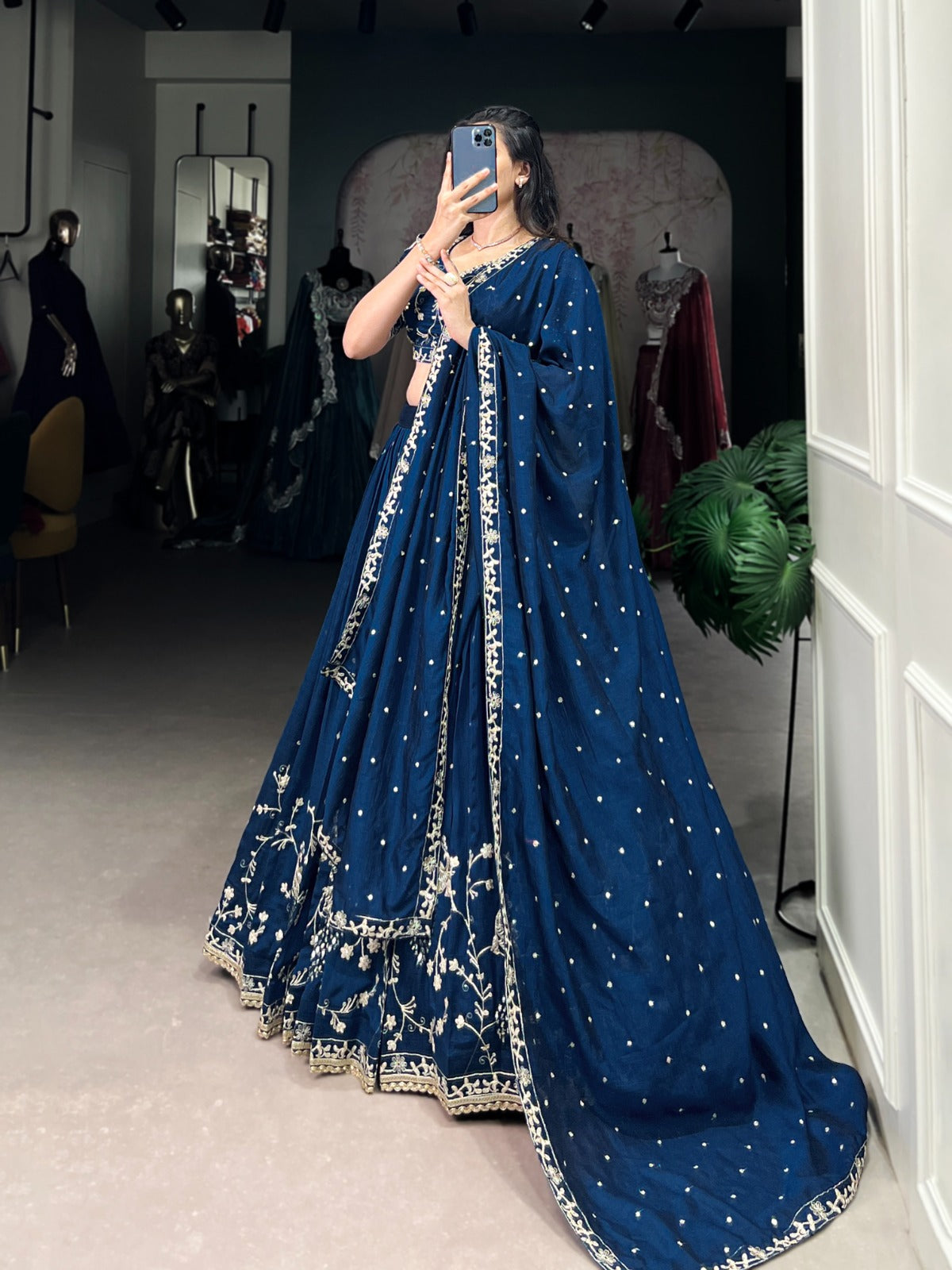 Firozi color vichitra silk lehenga choli for women