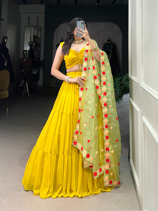 Mustard color georgette lehenga choli for women