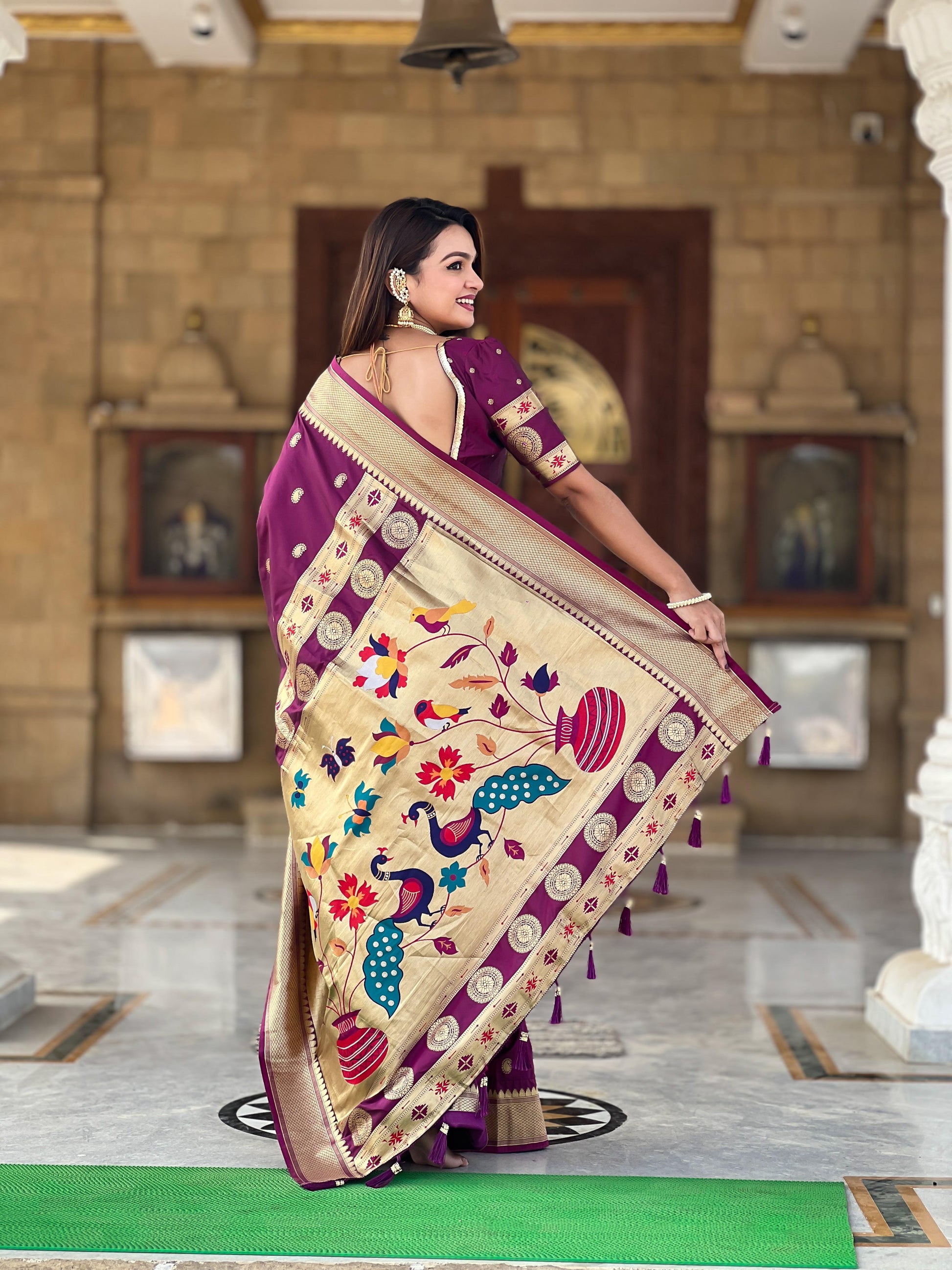 Wine color paithani silk saree with blouse