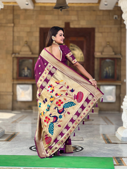 Wine color paithani silk saree with blouse