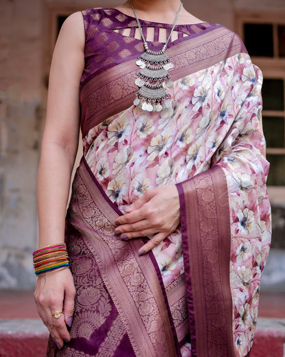 Mauve color  banarasi silk saree with blouse images