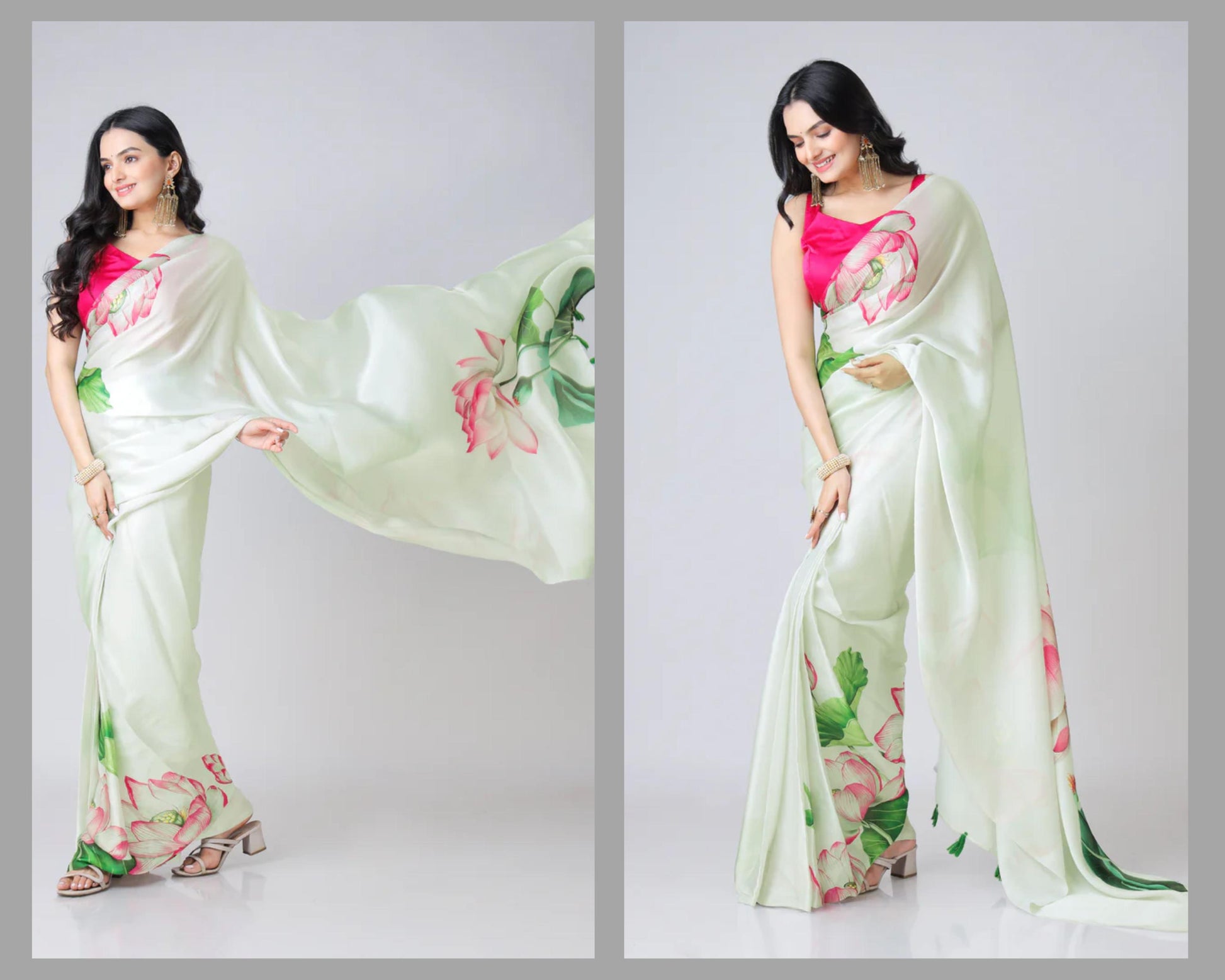 Pista color japan satin saree with blouse price