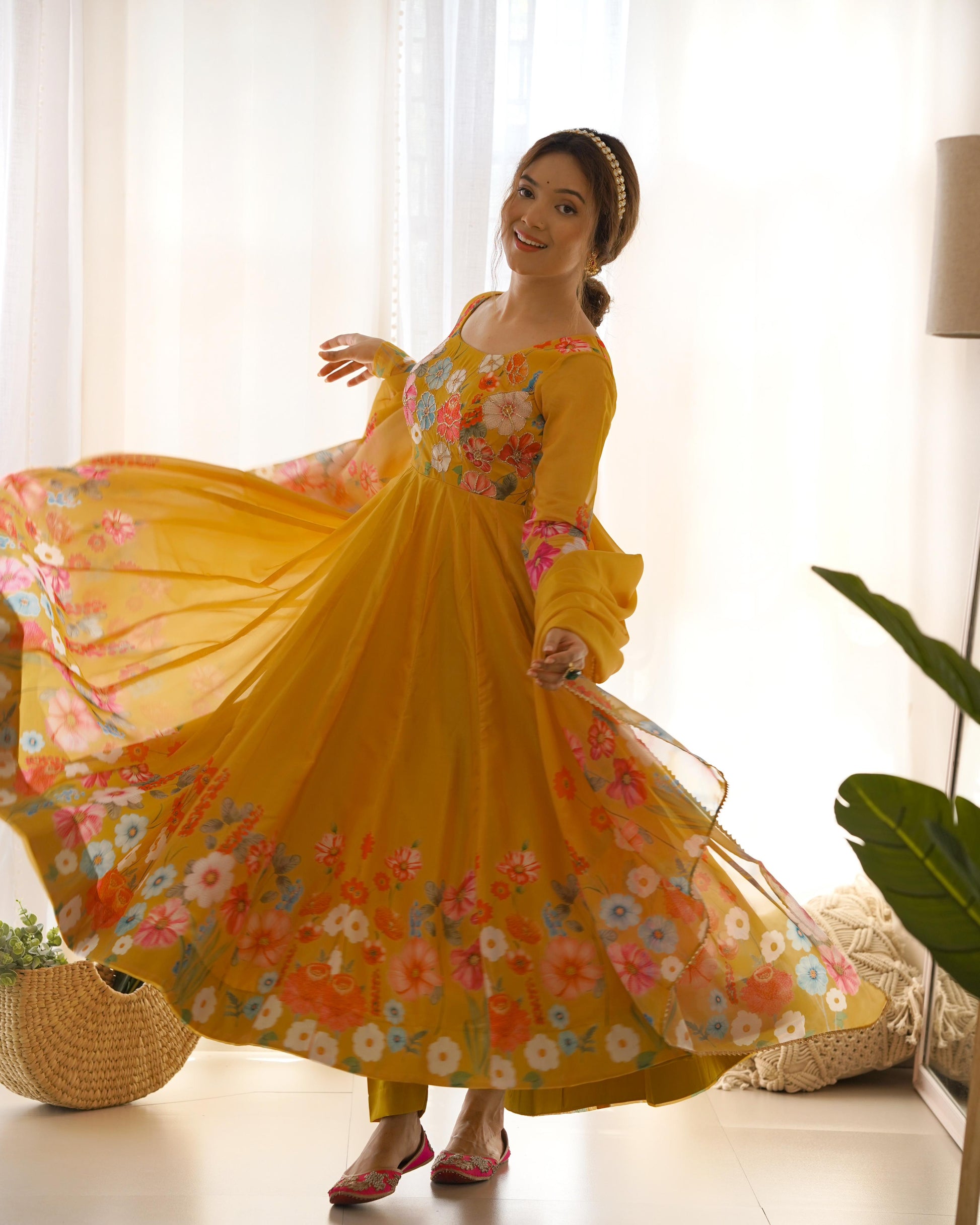 Yellow color georgette gown for party wear