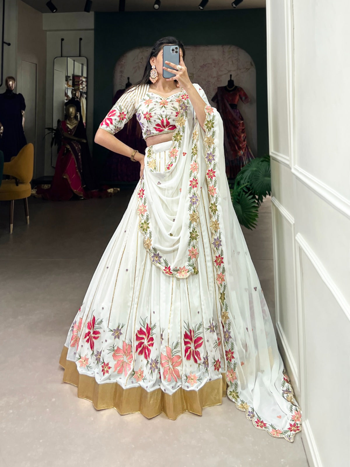 White georgette lehenga choli for women with price
