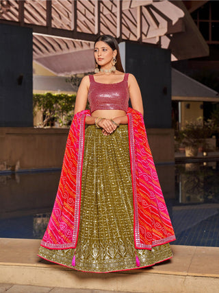 Georgette olive pink lehenga for wedding