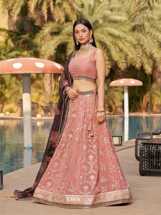 designer pink georgette lehenga choli