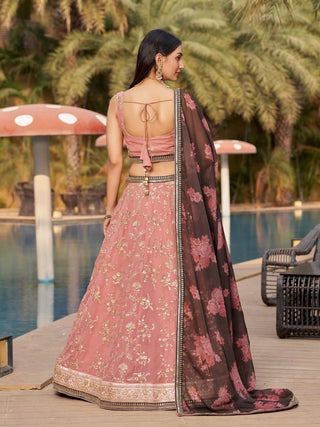 designer pink georgette lehenga choli wedding look