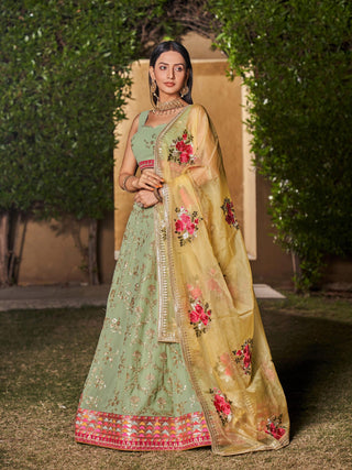 georgette pista lehenga engagement look