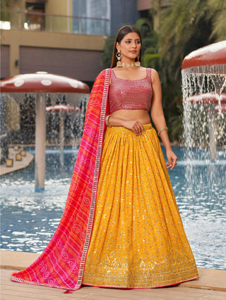 Georgette yellow lehenga for wedding