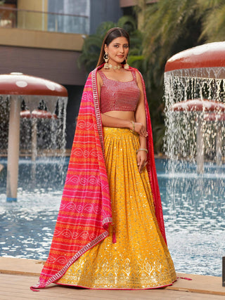 Georgette haldi wear yellow lehenga choli