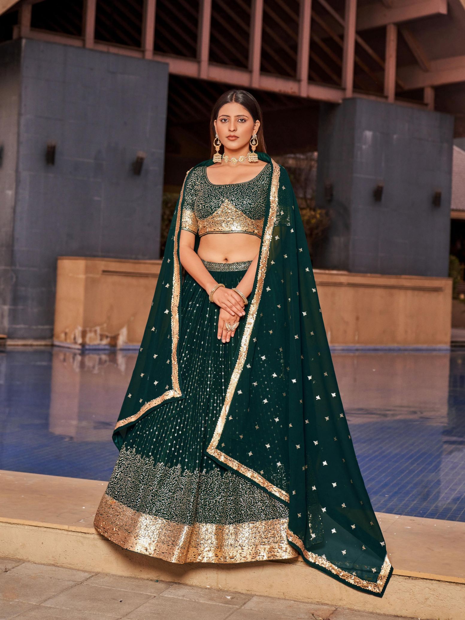 georgette green lehenga