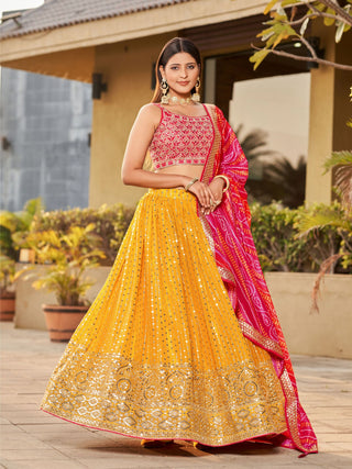 georgette Yellow lehenga