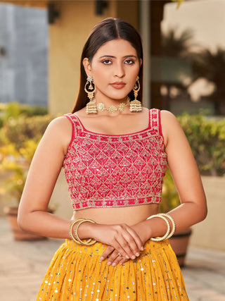 Georgette yellow lehenga for wedding