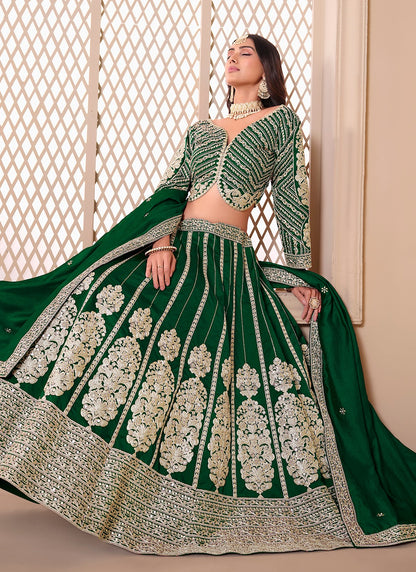 Green color chinon lehenga choli with dupatta