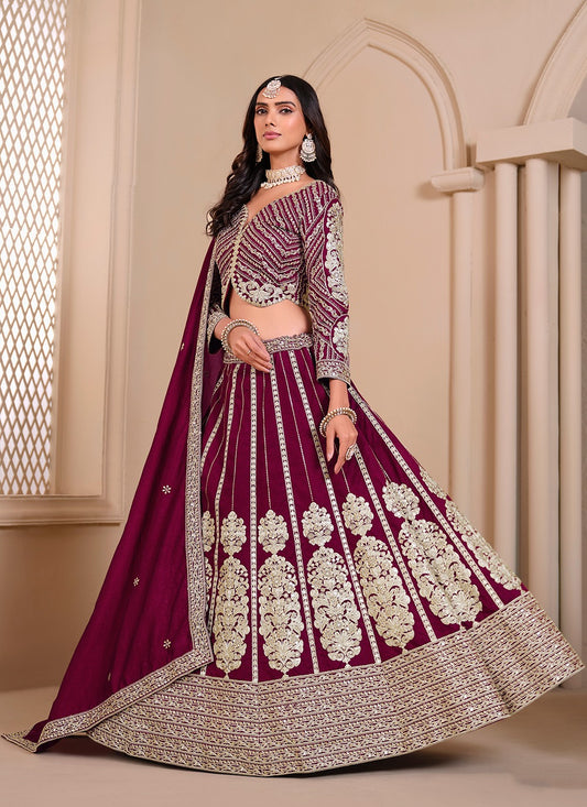 Wine color art silk lehenga choli for women online shopping
