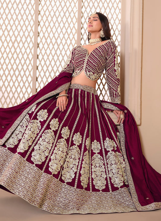 Wine color art silk lehenga choli for women online
