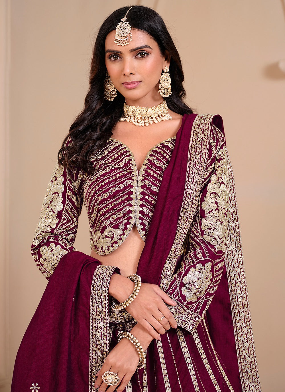 Wine colour lehenga Bridal
