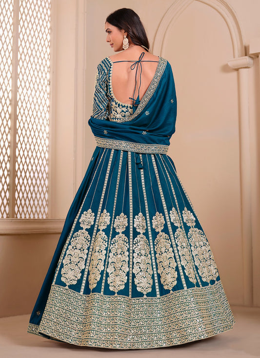 Rama color art silk lehenga choli for wedding

