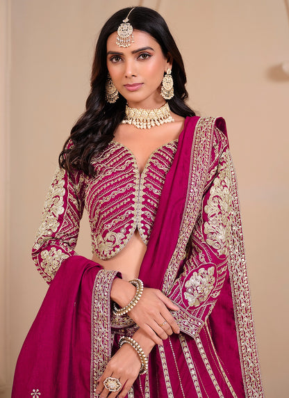 Rani pink color art silk lehenga choli images