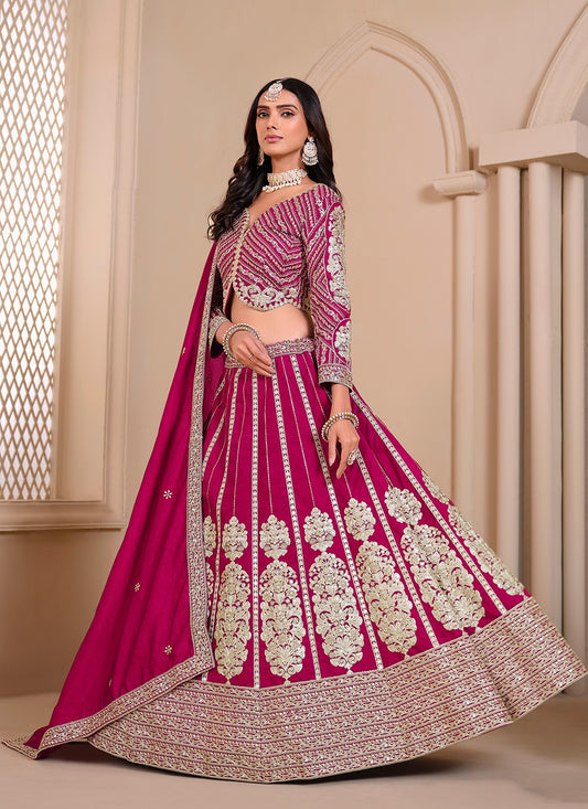 Rani pink color art silk lehenga choli for women