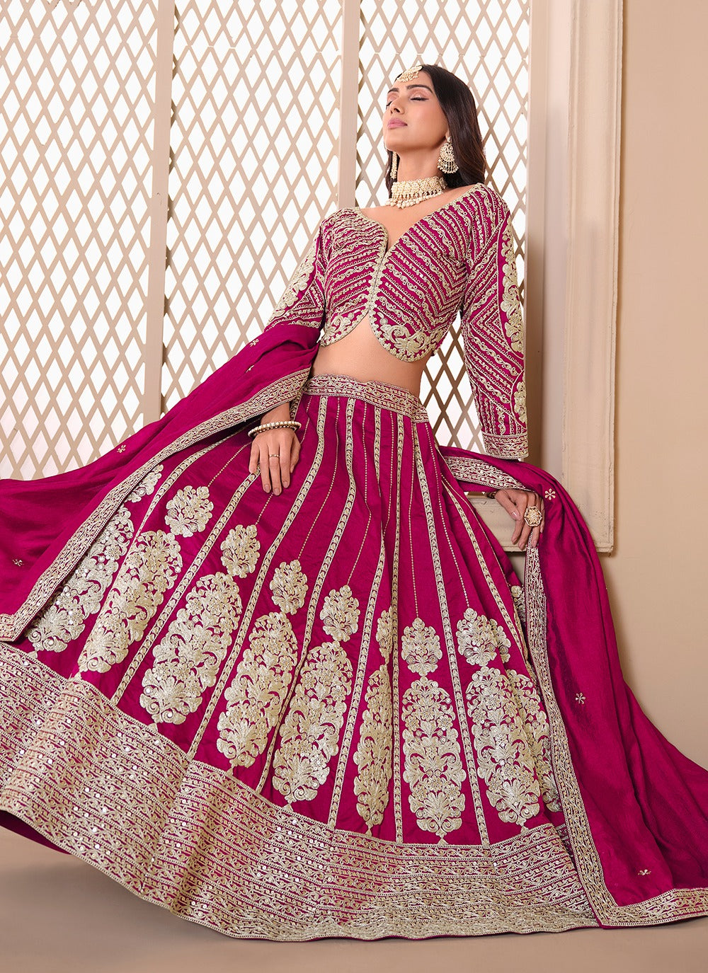 Rani pink color art silk lehenga choli with dupatta
