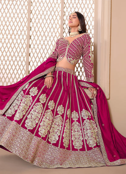 Rani pink color art silk lehenga choli with dupatta