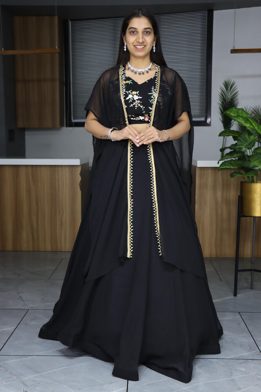 Black georgette lehenga choli for women with price
