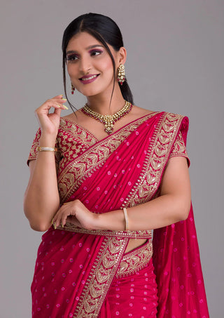 Pink Georgette Saree With golden border