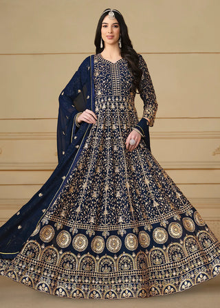 Rama color georgette gown for wedding
