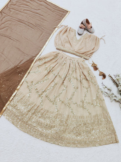 Beige color georgette small girls kids lehenga choli images
