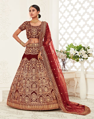 velvet Red  lehenga for wedding