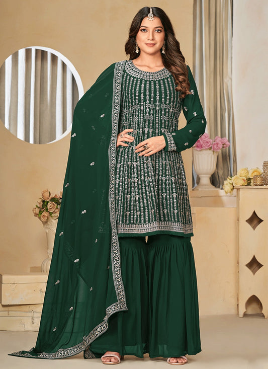 Green color georgette sharara suit 
