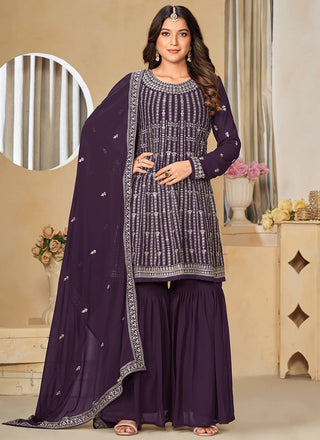 Purple georgette sharara suit for women with dupatta
