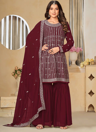 Maroon color georgette sharara suit for women