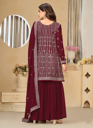 Maroon color georgette sharara suit for women price 