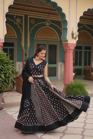 black traditional lehenga choli with dupatta