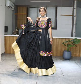 Gamthi work black lehenga choli