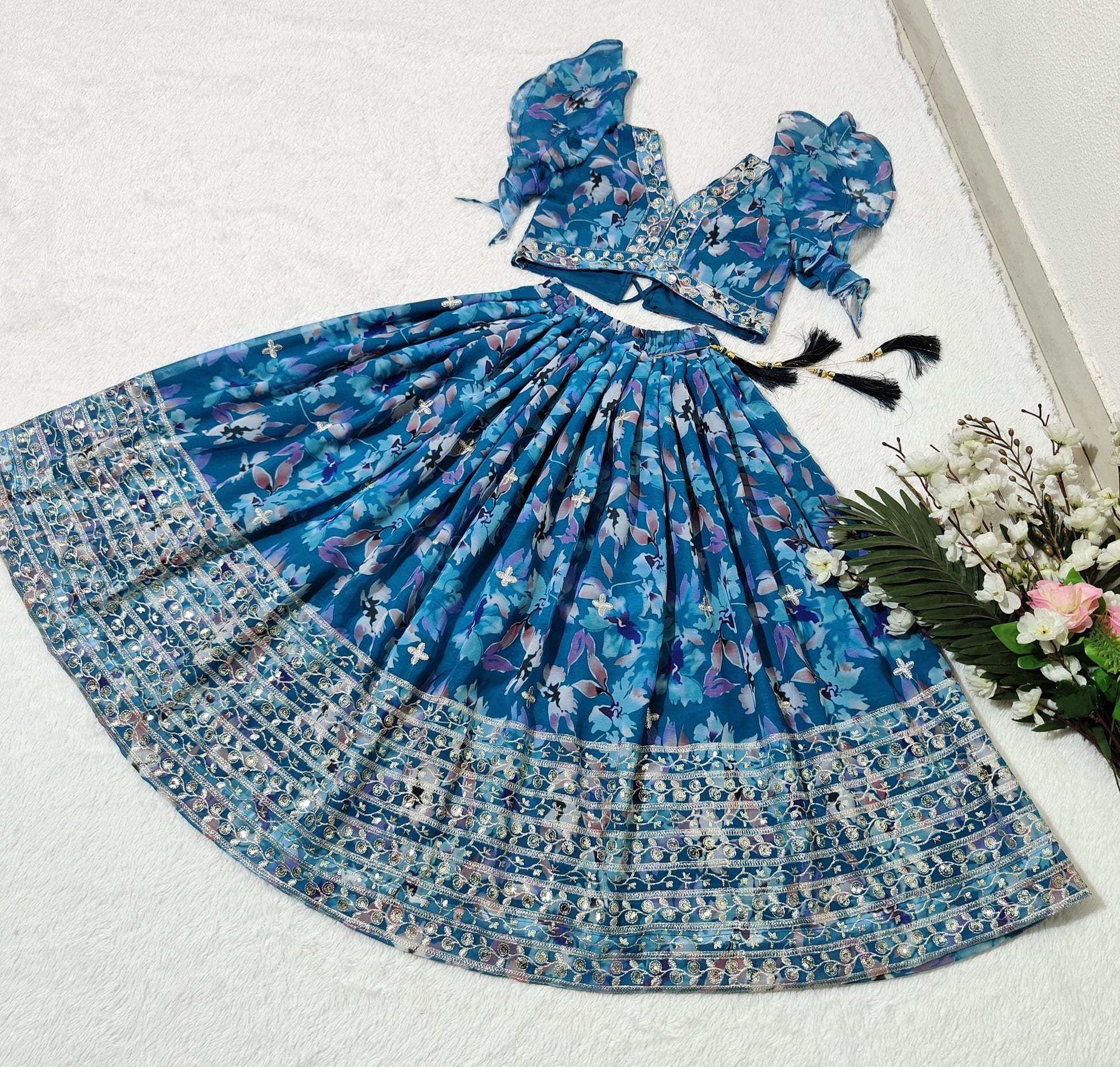 Blue georgette lehenga choli for small girls online shopping
